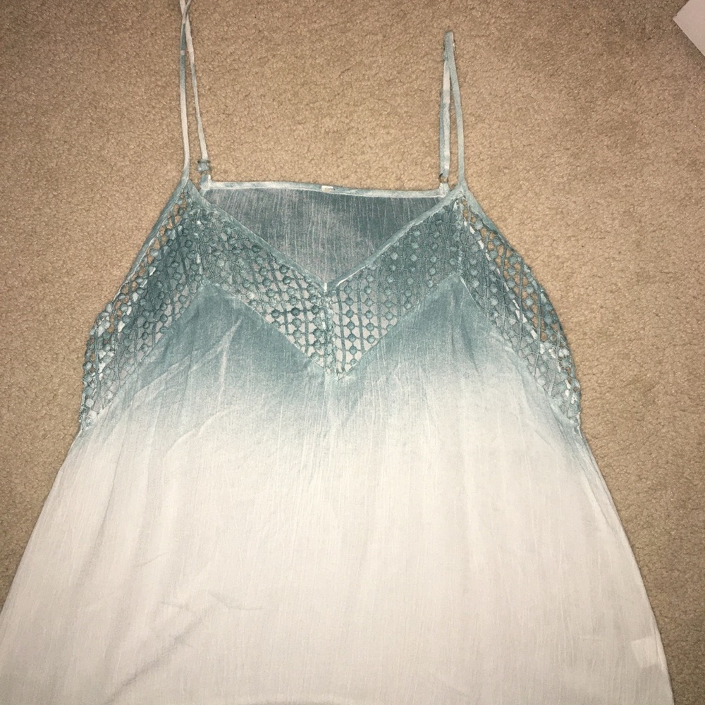 Blue ombré loose fit lace spaghetti strap tank top